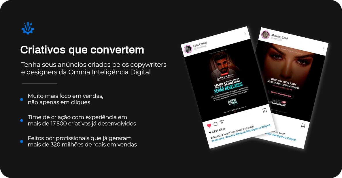 Criativos que convertem: Criação de anúncios, vídeos, imagens e copywriting otimizados para aumentar a taxa de conversão e engajamento nas suas campanhas de marketing digital