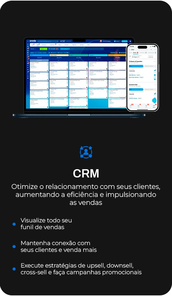 CRM: Gestão de relacionamento com clientes através de sistemas integrados para organizar contatos, automatizar processos de vendas, acompanhar oportunidades e melhorar o atendimento ao cliente